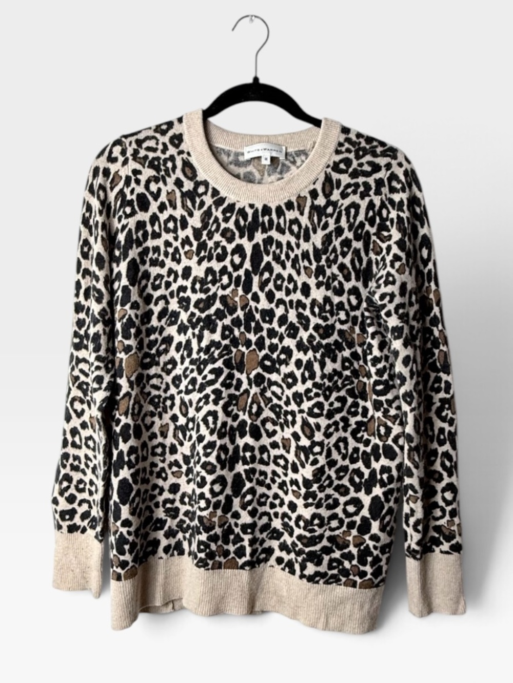 White + Warren Cashmere Leopard Crewneck Sweater Women's Size Medium (A)